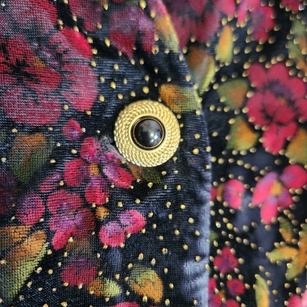 VTG Velvet Statement Jacket Floral Sparkle Black Size M - Picture 6 of 13